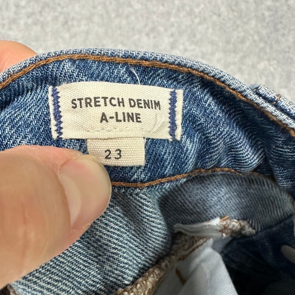 Madewell Stretch Denim A-Line Button Fly Mini Skirt Size 23 Blue - Picture 6 of 9
